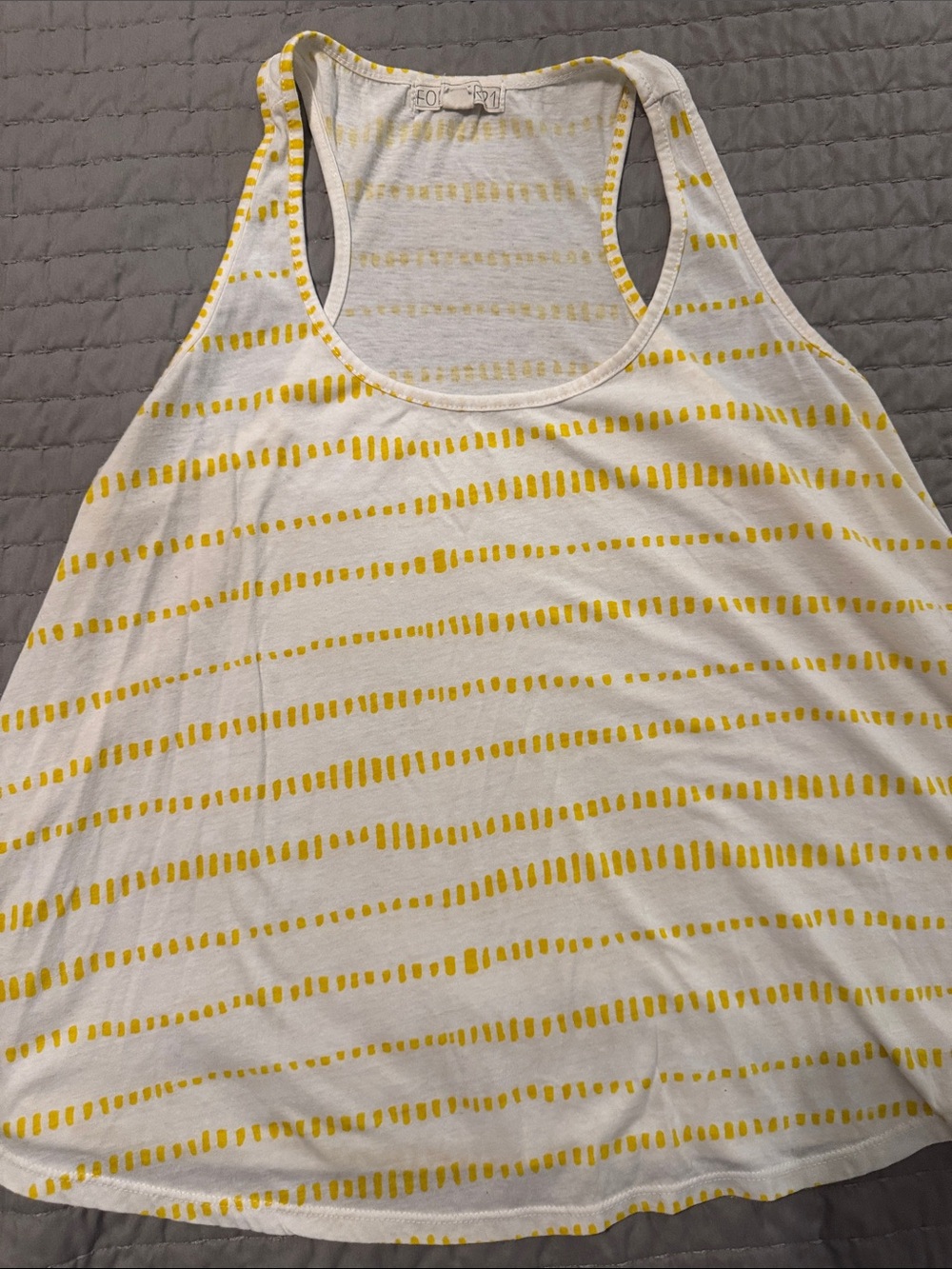 Forever 21 White Tank with Yellow Dash Print